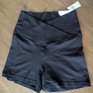aerie Black High-Waist Crossover Athletic Shorts